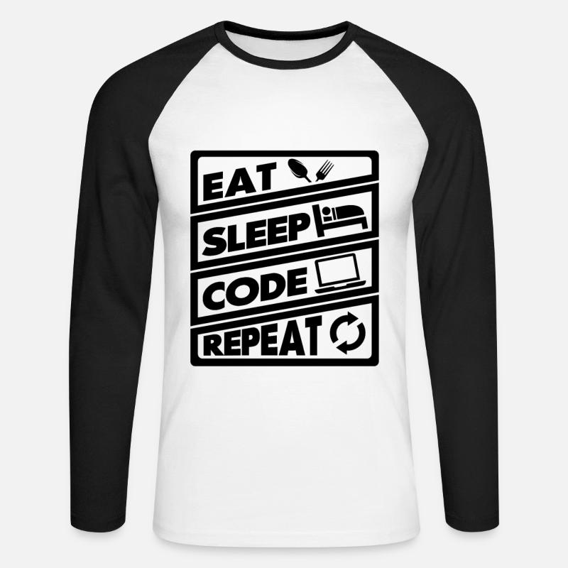 Eat Sleep Code Recurrence | encoder - Unisex Long Sleeve Baseball T-Shirt - white/black