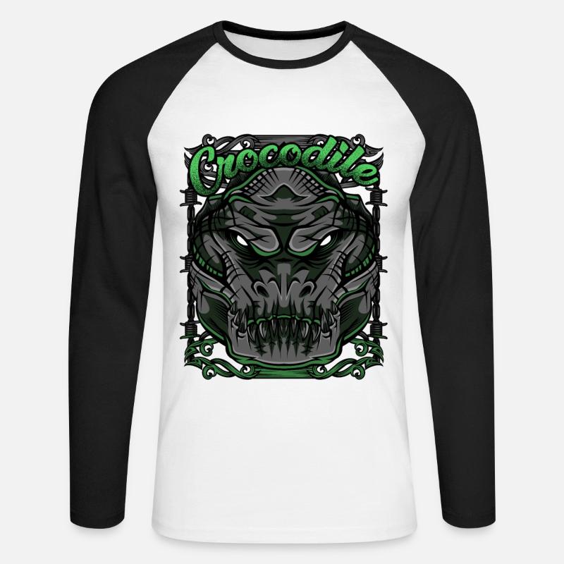 Krokodil Modern - Unisex Baseballshirt langarm - Weiß/Schwarz