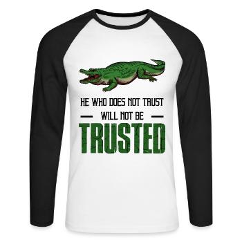 Krokodil - Unisex Baseballshirt langarm - Weiß/Schwarz - Vorne - Nik (191cm)