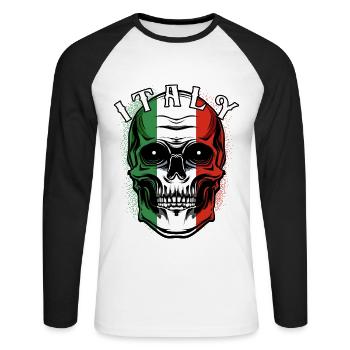 Italienischer Totenkopf | Italien Patriot Geschenk - Unisex Baseballshirt langarm - Weiß/Schwarz - Vorne - Nik (191cm)