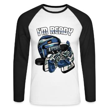 I'm Ready | Eishockey Spruch Eissport Geschenk - Unisex Baseballshirt langarm - Weiß/Schwarz - Vorne - Nik (191cm)