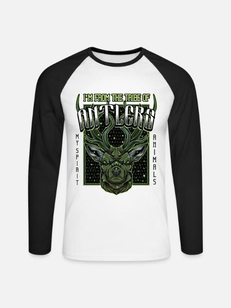 Modern Hirschkopf | Waldtier Rehbock Geschenkidee - Unisex Baseballshirt langarm - Weiß/Schwarz