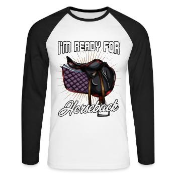 Je suis prêt pour le cheval | Cadeau selle chevaux - T-shirt baseball manches longues Homme - blanc/noir - Devant - Nik (191cm)