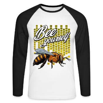 Bee Yourself honey bee pun game insect gift - Unisex Long Sleeve Baseball T-Shirt - white/black - Front - Nik (191cm)