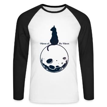 Chat noir - T-shirt baseball manches longues Homme - blanc/noir - Devant - Nik (191cm)