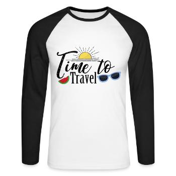 Temps de voyager | Cadeau d'été mer vacances soleil - T-shirt baseball manches longues Homme - blanc/noir - Devant - Nik (191cm)