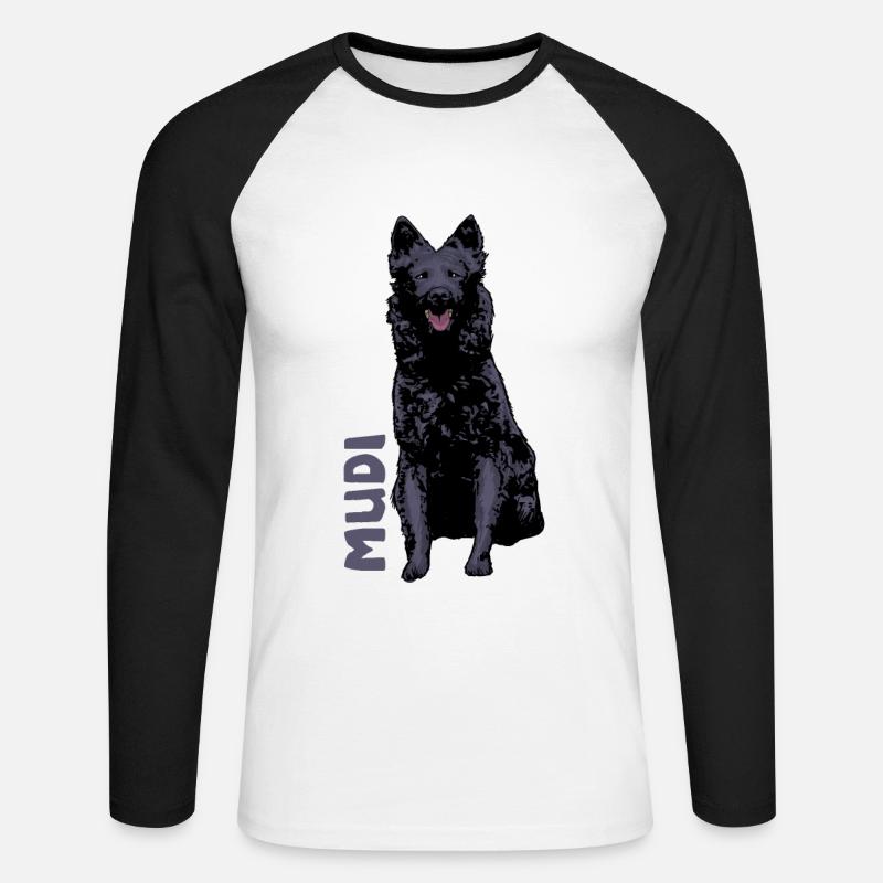 Mudi - Unisex Baseballshirt langarm - Weiß/Schwarz