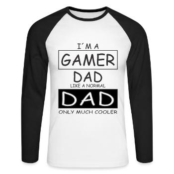 Cadeau de père papa gamer - T-shirt baseball manches longues Homme - blanc/noir - Devant - Nik (191cm)