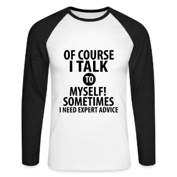 Bien sûr, je me parle! | Citations drôles - T-shirt baseball manches longues Homme - blanc/noir - Devant - Nik (191cm)
