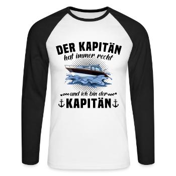 Kapitän Boot Bootsführerschein - Unisex Baseballshirt langarm - Weiß/Schwarz - Vorne - Nik (191cm)