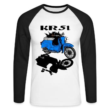 Simson Schwalbe Moped - Unisex Baseballshirt langarm - Weiß/Schwarz - Vorne - Nik (191cm)