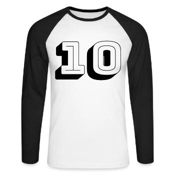 Numéro de maillot - Dix - Numéro - T-shirt baseball manches longues Homme - blanc/noir - Devant - Nik (191cm)