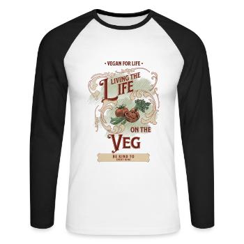 Living the Life on the Veg Vegan Athlet - Unisex Baseballshirt langarm - Weiß/Schwarz - Vorne - Nik (191cm)
