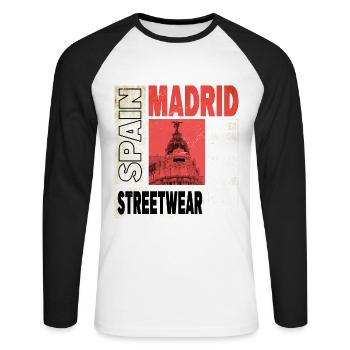 Madrid Espagne City Skyline Maison de vacances Love - T-shirt baseball manches longues Homme - blanc/noir - Devant - Nik (191cm)