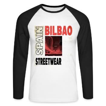 Bilbao Spain City Skyline Holiday Summer - Unisex Long Sleeve Baseball T-Shirt - white/black - Front - Nik (191cm)