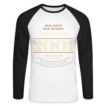 Der Mann der Mythos Legendär seit Jahrgang 2001 - Unisex Baseballshirt langarm - Weiß/Schwarz - Vorne - Nik (191cm)