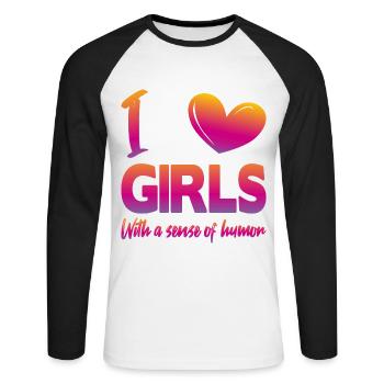 J’aime les filles - T-shirt baseball manches longues Homme - blanc/noir - Devant - Nik (191cm)