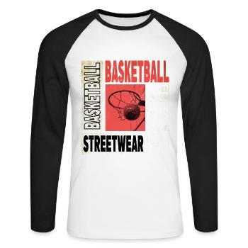 Basketball Basketballer Korb Dunking Vintage Retro - Unisex Baseballshirt langarm - Weiß/Schwarz - Vorne - Nik (191cm)