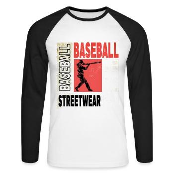 Baseball Baseballspieler USA Sport Vintage Retro - Unisex Baseballshirt langarm - Weiß/Schwarz - Vorne - Nik (191cm)