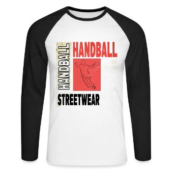 Handball Handball Player Handball Player Vintage Retro - T-shirt baseball manches longues Homme - blanc/noir - Devant - Nik (191cm)