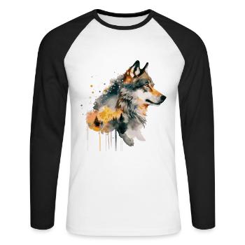 Wolf Aquarell Kunst Kopf Wolfskopf Natur Wildnis - Unisex Baseballshirt langarm - Weiß/Schwarz - Vorne - Nik (191cm)