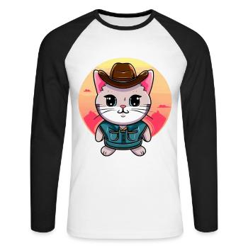 Kawaii cat in cowboy costume - Unisex Long Sleeve Baseball T-Shirt - white/black - Front - Nik (191cm)