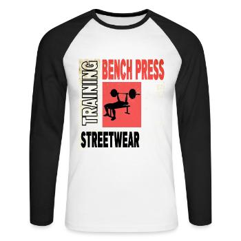 bench press, weightlifting, weight training, fitness, strong - Unisex Long Sleeve Baseball T-Shirt - white/black - Front - Nik (191cm)
