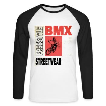 BMX Fahrrad Biker Stunt Trick Freestyle Vintage - Unisex Baseballshirt langarm - Weiß/Schwarz - Vorne - Nik (191cm)