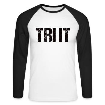 TRI IT - Traithlet, Cadeau d’athlète de triathlon - T-shirt baseball manches longues Homme - blanc/noir - Devant - Nik (191cm)