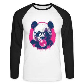 Panda mit Brille und Kaugummi - Unisex Baseballshirt langarm - Weiß/Schwarz - Vorne - Nik (191cm)