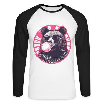 Ours avec chewing-gum rose et lunettes de soleil - T-shirt baseball manches longues Homme - blanc/noir - Devant - Nik (191cm)