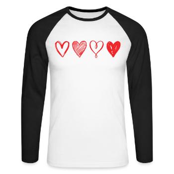 Sketched Red Hearts – Minimalist Design - Unisex Long Sleeve Baseball T-Shirt - white/black - Front - Nik (191cm)