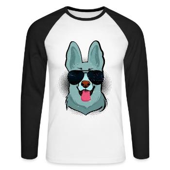 Lunettes de soleil berger allemand vintage style rétro chien - T-shirt baseball manches longues Homme - blanc/noir - Devant - Nik (191cm)