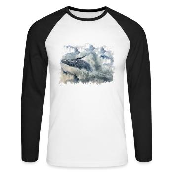 Baleine dans les nuages - T-shirt baseball manches longues Homme - blanc/noir - Devant - Nik (191cm)