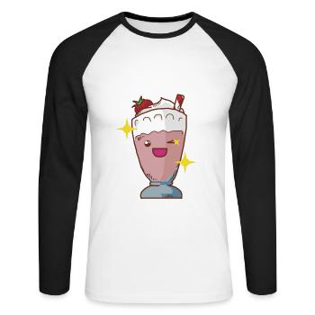Milchshake Erdbeershake Erdbeermilchshake Shake - Unisex Baseballshirt langarm - Weiß/Schwarz - Vorne - Nik (191cm)