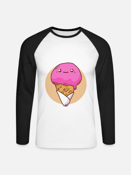 Softeis Erdbeereis Eis Süße Eiscreme - Unisex Baseballshirt langarm - Weiß/Schwarz