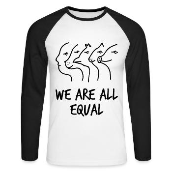 Wir sind alle gleich Tierschutz vegan Tiere Mensch - Unisex Baseballshirt langarm - Weiß/Schwarz - Vorne - Nik (191cm)