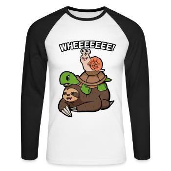 Turtle snail and sloth - Unisex Long Sleeve Baseball T-Shirt - white/black - Front - Nik (191cm)