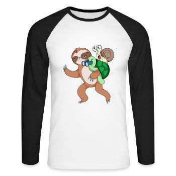 Tortue escargot et paresse - T-shirt baseball manches longues Homme - blanc/noir - Devant - Nik (191cm)
