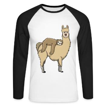 Faultier reitet auf Lama - Unisex Baseballshirt langarm - Weiß/Schwarz - Vorne - Nik (191cm)