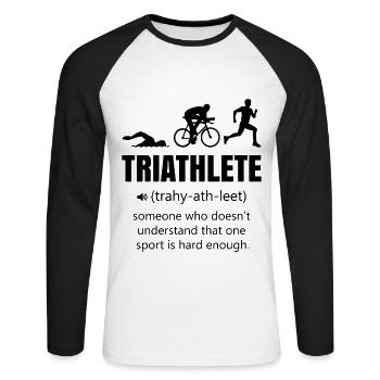 Triathlon lustig - Unisex Baseballshirt langarm - Weiß/Schwarz - Vorne - Nik (191cm)