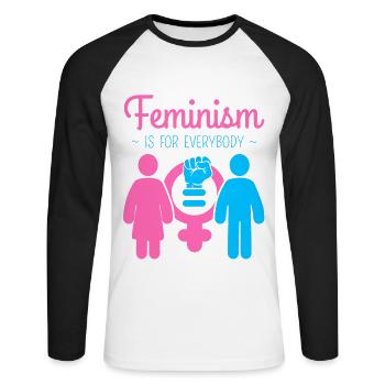 Feminism Is For Everybody - Unisex Baseballshirt langarm - Weiß/Schwarz - Vorne - Nik (191cm)