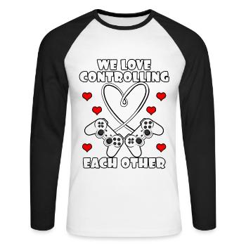 Nous aimons nous contrôler - T-shirt baseball manches longues Homme - blanc/noir - Devant - Nik (191cm)