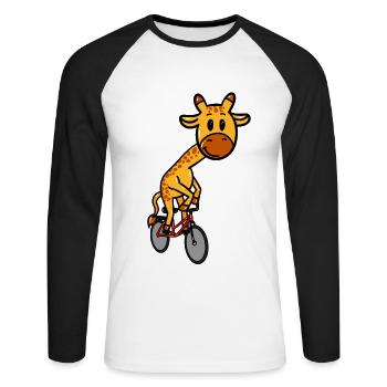 Girafe à vélo - T-shirt baseball manches longues Homme - blanc/noir - Devant - Nik (191cm)