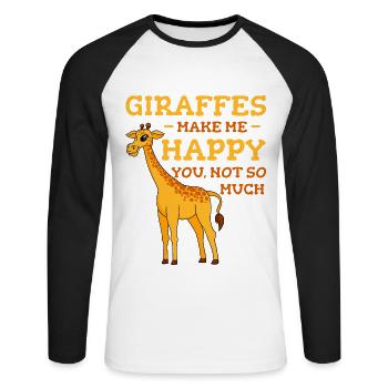 Les girafes me rendent heureux - T-shirt baseball manches longues Homme - blanc/noir - Devant - Nik (191cm)