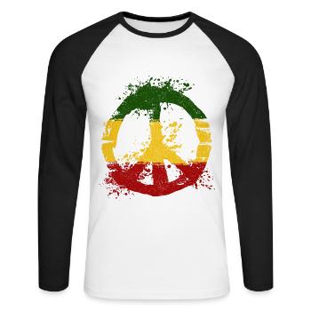 Reggae Musik Peace Rastafari Rasta Geschenk - Unisex Baseballshirt langarm - Weiß/Schwarz - Vorne - Nik (191cm)