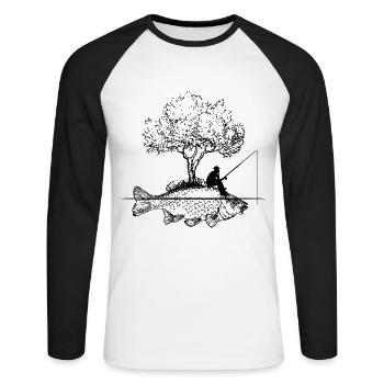 Pêche poissons carpes pêche cadeau pêche - T-shirt baseball manches longues Homme - blanc/noir - Devant - Nik (191cm)