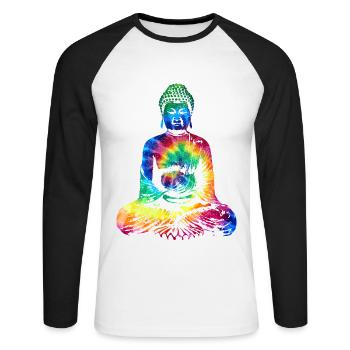 Buddha Tie Dye Vintage Yoga - Unisex Baseballshirt langarm - Weiß/Schwarz - Vorne - Nik (191cm)
