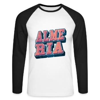 Almeria Spanien Stadt Schrift Vintage Retro - Unisex Baseballshirt langarm - Weiß/Schwarz - Vorne - Nik (191cm)