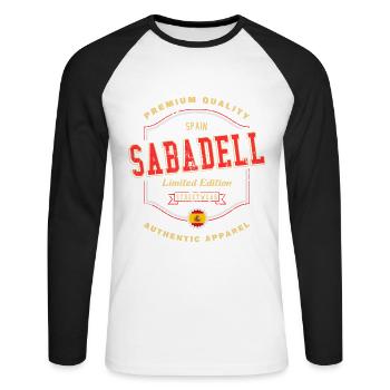 Sabadell Espagne City Font Vintage Rétro - T-shirt baseball manches longues Homme - blanc/noir - Devant - Nik (191cm)